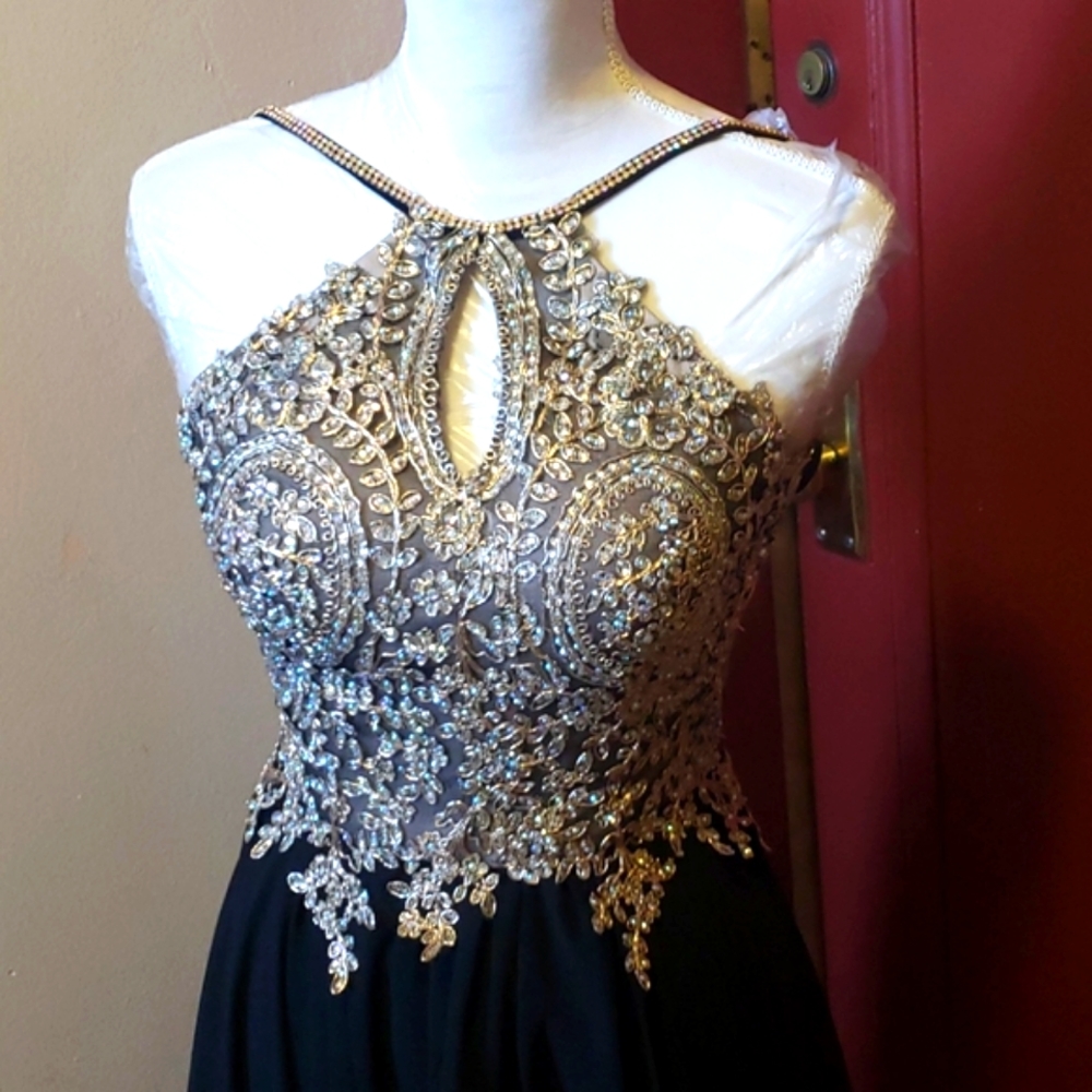 Cluster Sequin Embellished Bodice Flowy Chiffon Go - Picture 3 of 16